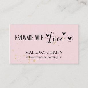 Tarjeta De Visita Hecho a mano con Corazón Caligrafía Rosa y Dorado