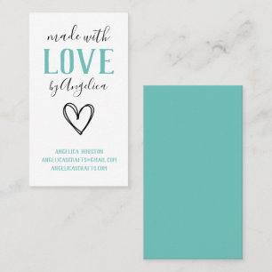 Tarjeta De Visita Hecho con amor Script Turquoise Heart