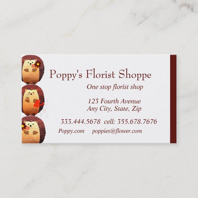 Tarjeta De Visita Hedgehog Florist Flower Shop (Anverso)