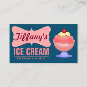 Tarjeta De Visita Heladería Retro Sundae Rosa Helado
