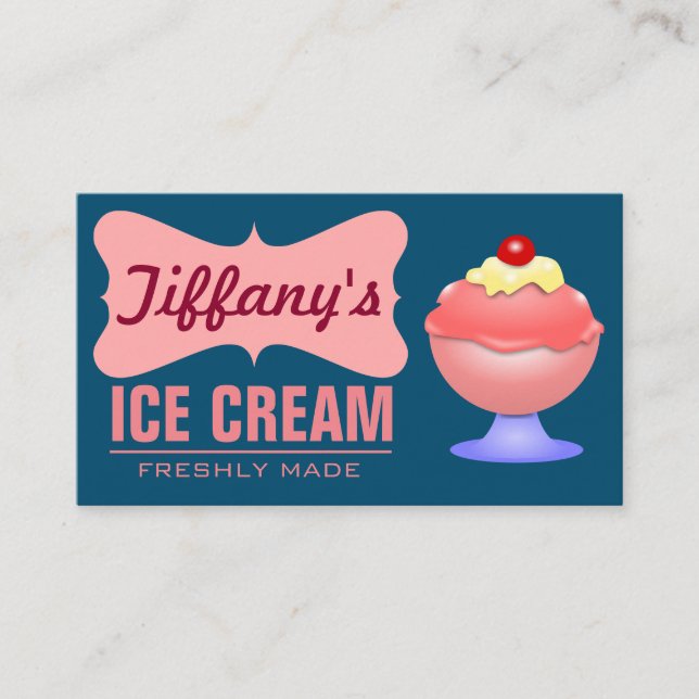 Tarjeta De Visita Heladería Retro | Sundae Rosa | Helado (Anverso)