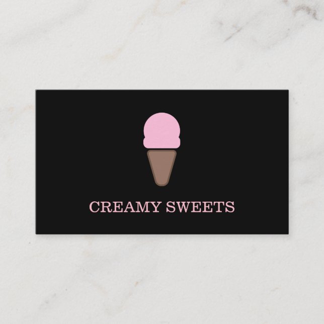 Tarjeta De Visita Helado Cream Cono Negro Rosa (Anverso)