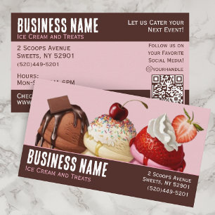 Tarjeta De Visita Helado de código QR rosa y marrón divertido