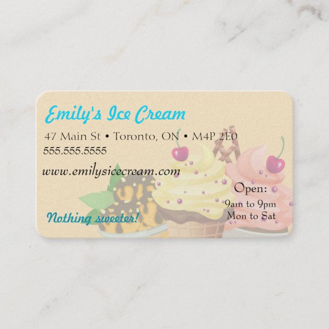 Tarjeta de visita, helado decorativo (Anverso)