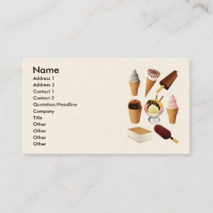 Tarjeta De Visita Helado, Nombre, Dirección 1, Dirección 2, Contacto