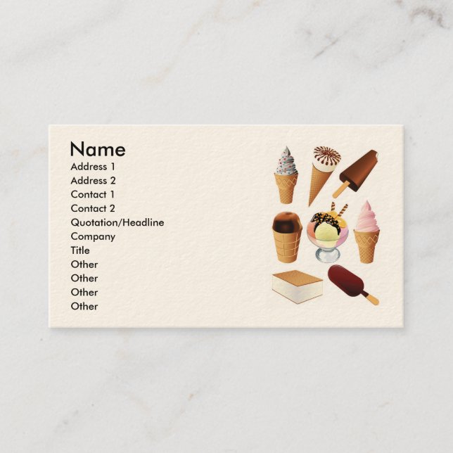 Tarjeta De Visita Helado, Nombre, Dirección 1, Dirección 2, Contacto (Anverso)