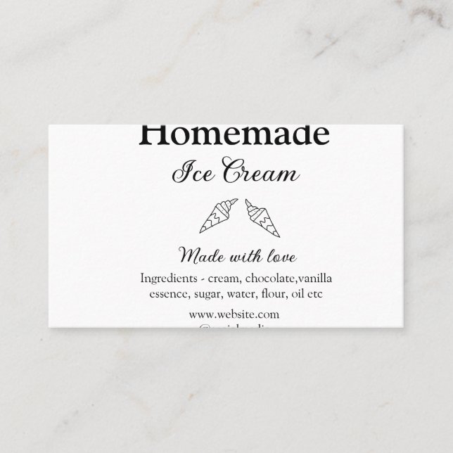 Tarjeta De Visita Helados caseros añaden ingredientes hechos con amo (Anverso)
