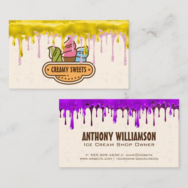 Tarjeta De Visita Helados de Crema | Perforaciones de hielo espumoso (Anverso / Reverso)