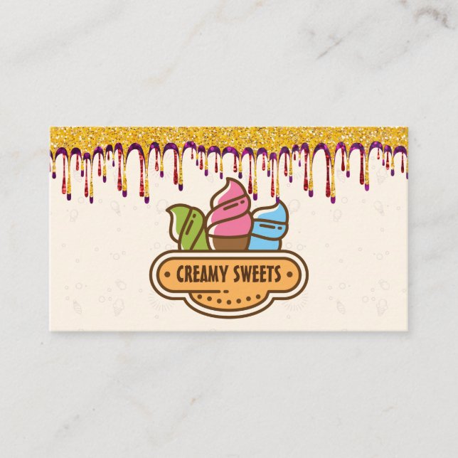 Tarjeta De Visita Helados de Crema | Perforaciones de hielo purpurin (Anverso)