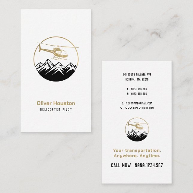 Tarjeta De Visita Helicopter Pilot | Transportation (Anverso / Reverso)