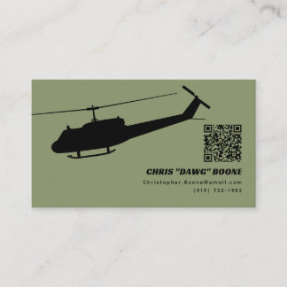 Tarjeta De Visita Helicóptero Huey moderno negro y verde