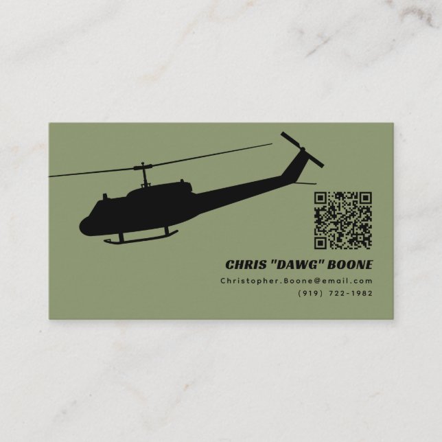 Tarjeta De Visita Helicóptero Huey moderno negro y verde (Anverso)