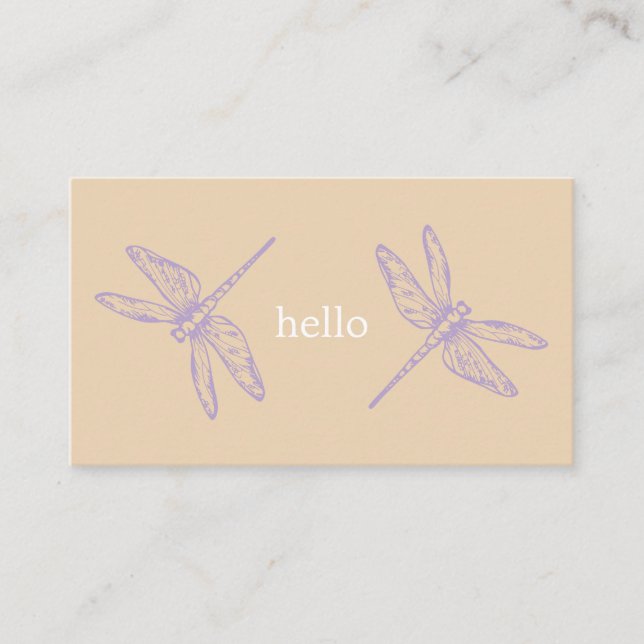 Tarjeta De Visita Hello beige rustic dragonflies insect illustration (Anverso)