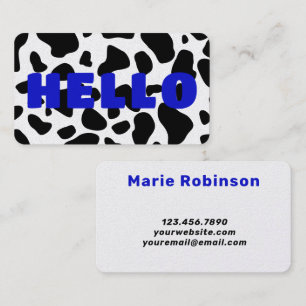 Tarjeta De Visita HELLO Cow Imprimir azul real blanco negro