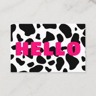 Tarjeta De Visita HELLO Cow Imprimir blanco negro rosado caliente