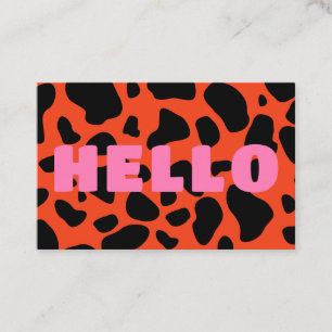 Tarjeta De Visita Hello Cow Print Black Naranja Hot Pink