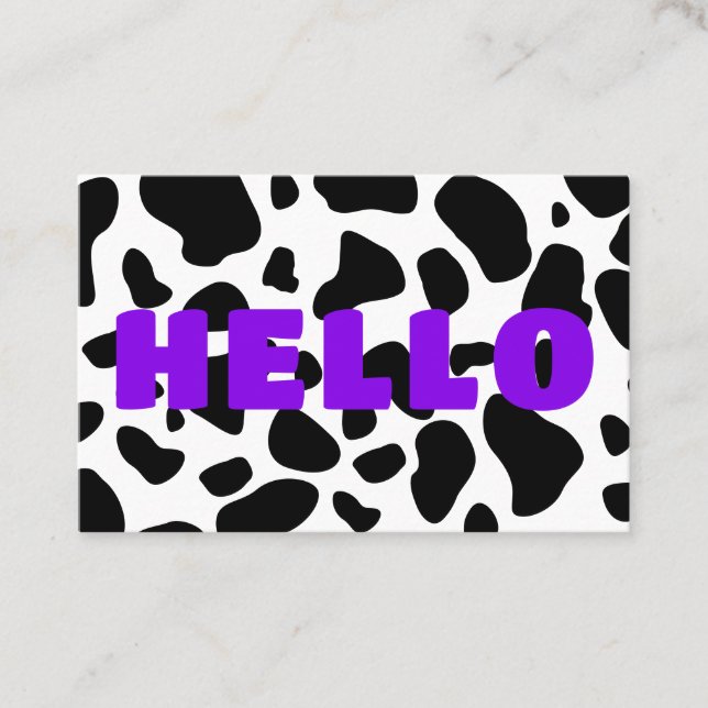 Tarjeta De Visita HELLO Cow Print Black White Purple (Anverso)