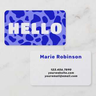 Tarjeta De Visita HELLO Cow Print White royal blue