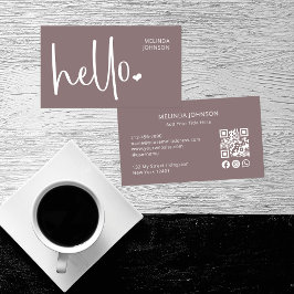 Tarjeta De Visita Hello Heart Script QR Code Social Media Old Pink