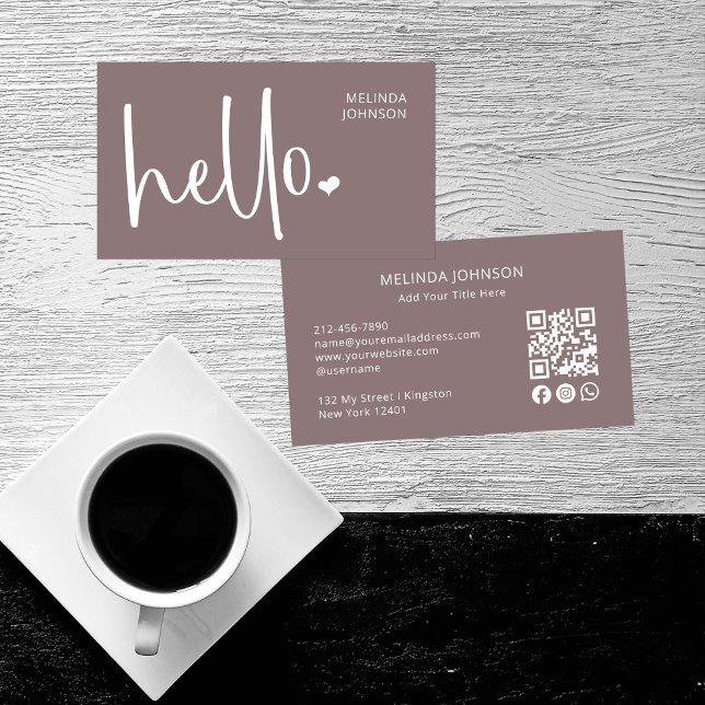 Tarjeta De Visita Hello Heart Script QR Code Social Media Old Pink (Subido por el creador)