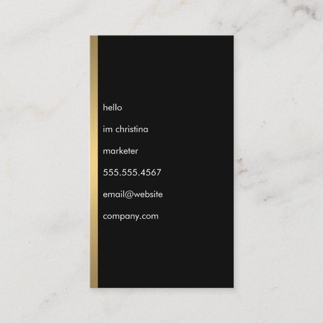 Tarjeta De Visita Hello Simple Text Faux Metallic Gold Trim (Anverso)