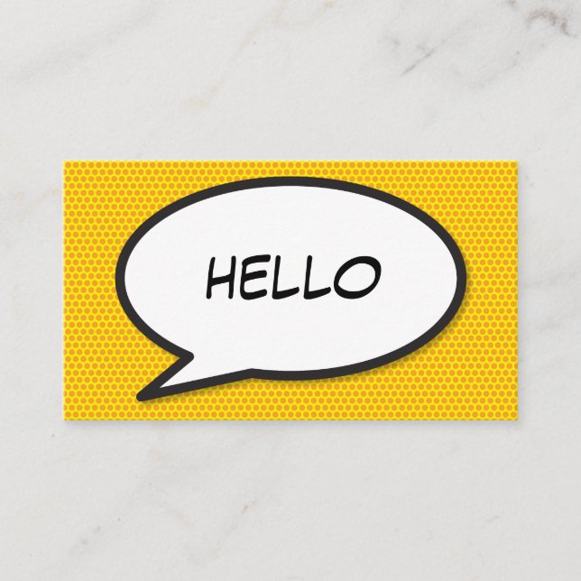 Tarjeta De Visita HELLO Speech Bubble Fun Retro Comic Book (Anverso)