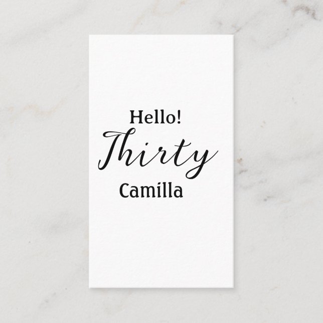 Tarjeta De Visita Hello thirty birthday name simple minimal elegant  (Anverso)