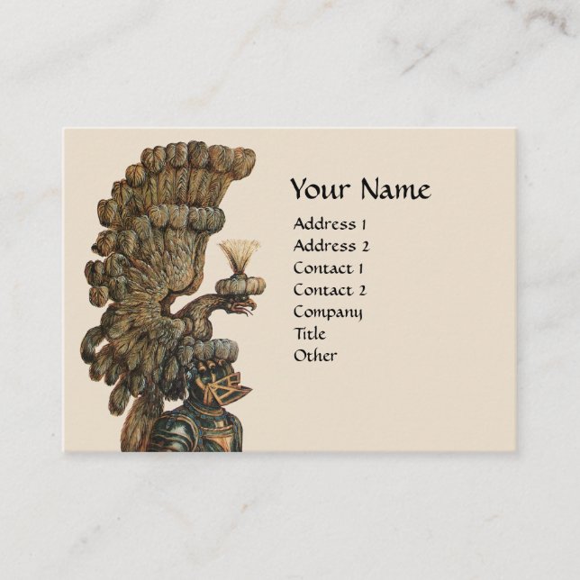 Tarjeta De Visita HELMET MEDIEVAL KNIGHT,EAGLE WINGS MONOGRAM Ivory (Anverso)