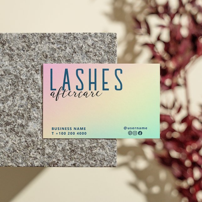 Tarjeta De Visita Hemorragia Holográfica Pastel Después De La Instru (Pastel Holographic Lash After Care Instruction Business Card)