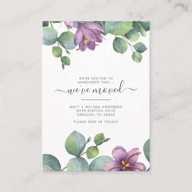 Tarjeta De Visita Hemos movido el cambio de dirección de Eucalyptus (Anverso)