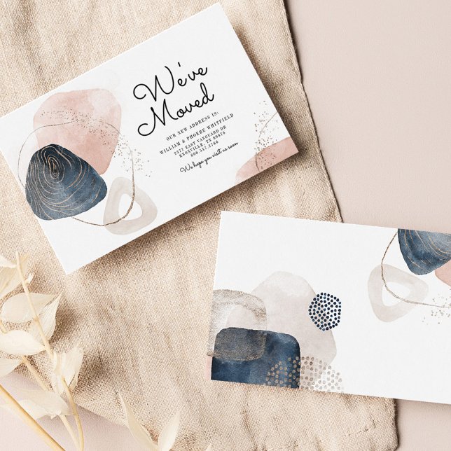 Tarjeta De Visita Hemos movido un resumen moviendo una nueva direcci (Moving Announcement Abstract Pattern Chic)