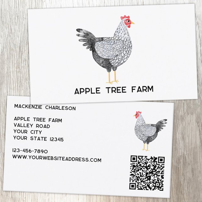 Tarjeta De Visita Hen Chicken Poultry Egg Farm QR Code (Wyandotte chicken hen personalized custom text and QR code business card for egg poultry farm)