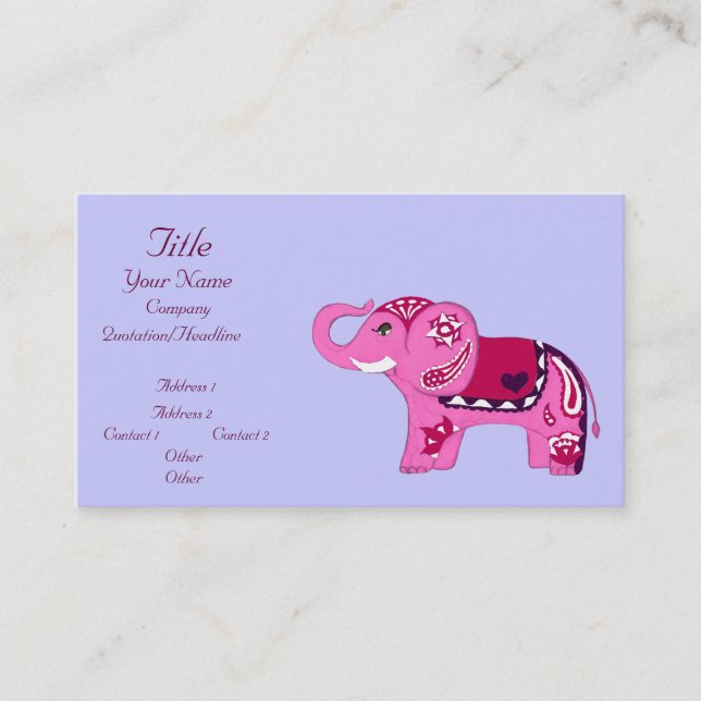 Tarjeta De Visita Henna Elephant (rosa/púrpura) (Baby Shower) (Anverso)