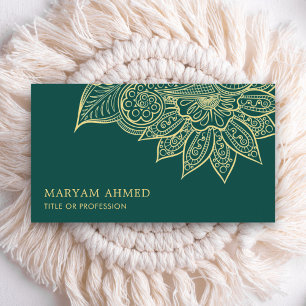 Tarjeta De Visita Henna Mehndi Islámica Verde Dorado