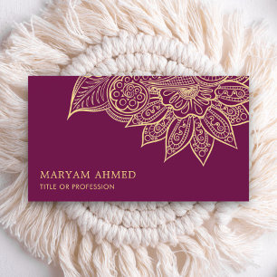 Tarjeta De Visita Henna Morada Dorada Mehndi Islámica