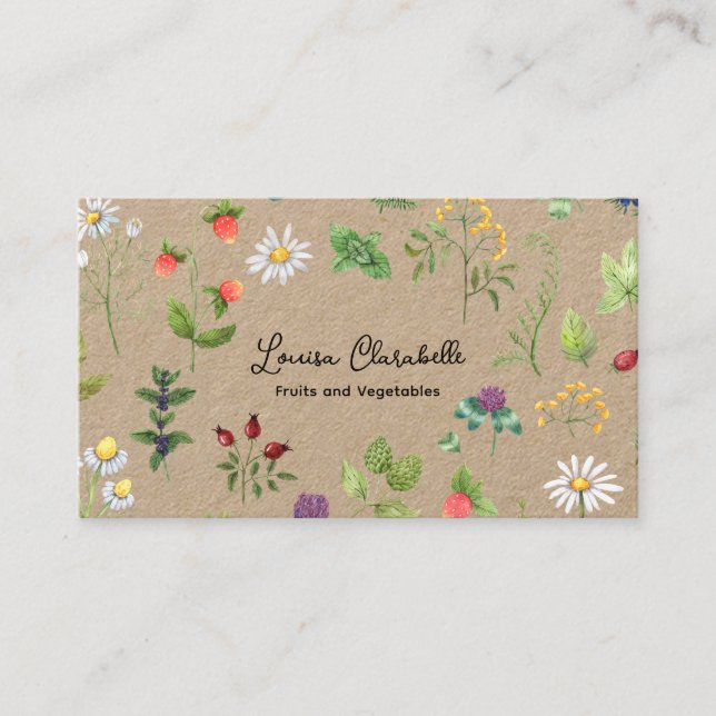 Tarjeta De Visita Herb Berries Vegetable Tema (Anverso)