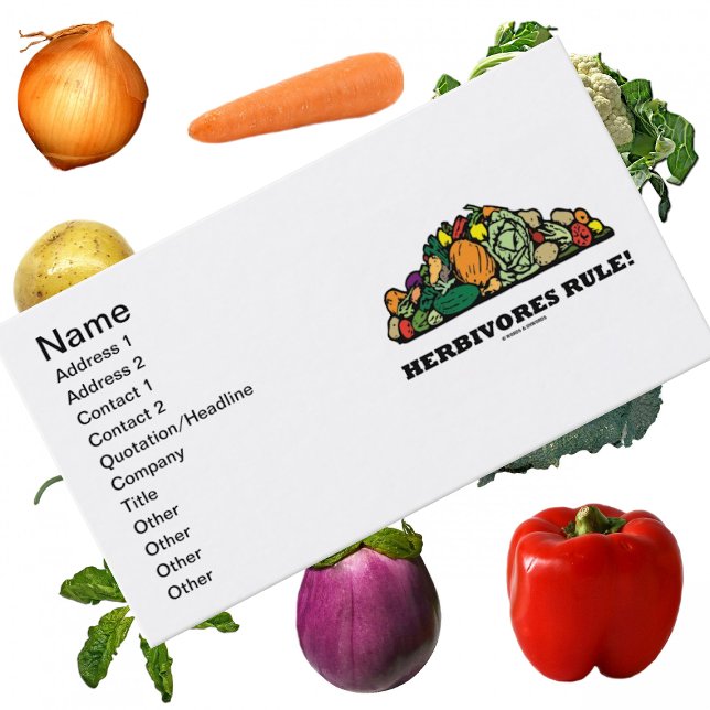 Tarjeta De Visita ¡Herbivores Regla! (Pila De Verduras) (Vegetarians and herbivores will enjoy this pile of vegetables biz card w/ caption "Herbivores Rule!")