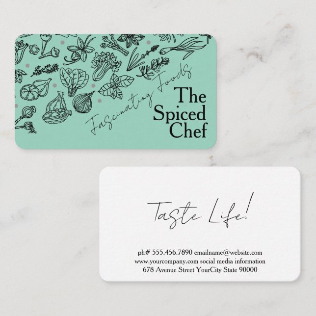 Tarjeta De Visita Herbs Spices | Illustrations Hand Drawn | Culinary (Anverso / Reverso)