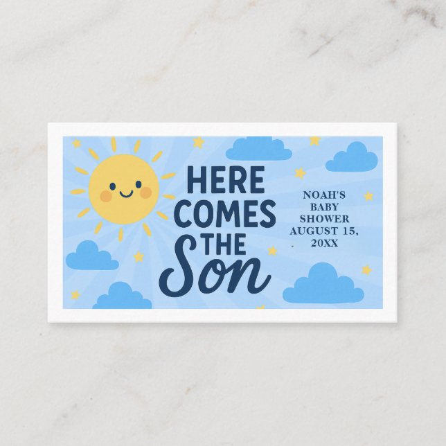 Tarjeta De Visita Here Comes the Son Baby Shower - Sunshine  (Anverso)