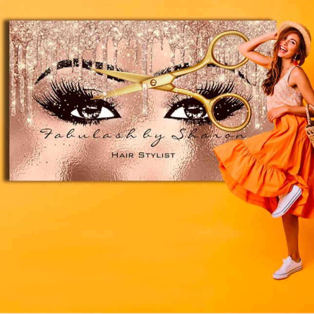 Tarjeta De Visita Heridas de maquillaje Lantazos Purpurina Rosa de t (Makeup Hairs Lashes Glitter Drip Scissors Rose Business Card)