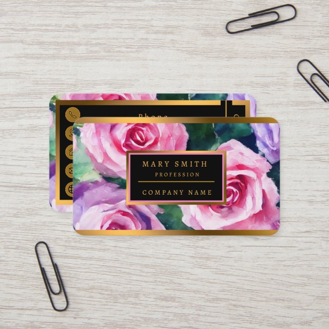 Tarjeta De Visita Hermosa acuarela rosa rosa rosa colección popular (Anverso/Reverso In Situ)