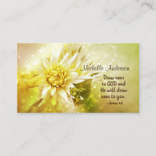Tarjeta De Visita Hermosa Dahlia Amarilla y Biblia Verse James 4:8,