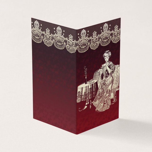 Tarjeta De Visita Hermosa dama toma té (Exterior)