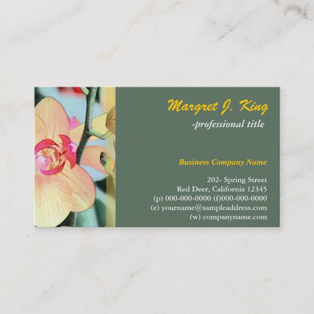 Tarjeta De Visita Hermosa flor de orquídea amarilla verde botánico (Anverso)