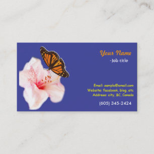 Tarjeta De Visita hermosa flor rosa de rododendrón y mariposa