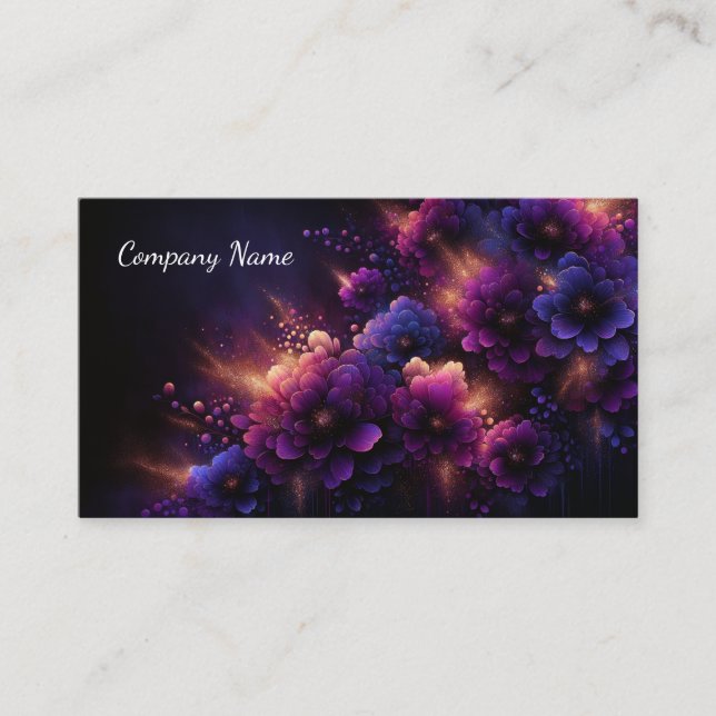 Tarjeta De Visita Hermosa floral abstrata púrpura y azul (Anverso)