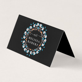 Tarjeta De Visita Hermosa Floral Azul Mandala Mármol Monogramado