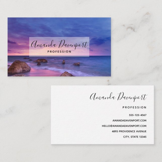 Tarjeta De Visita Hermosa fotografía de la costa atardecer (Anverso / Reverso)
