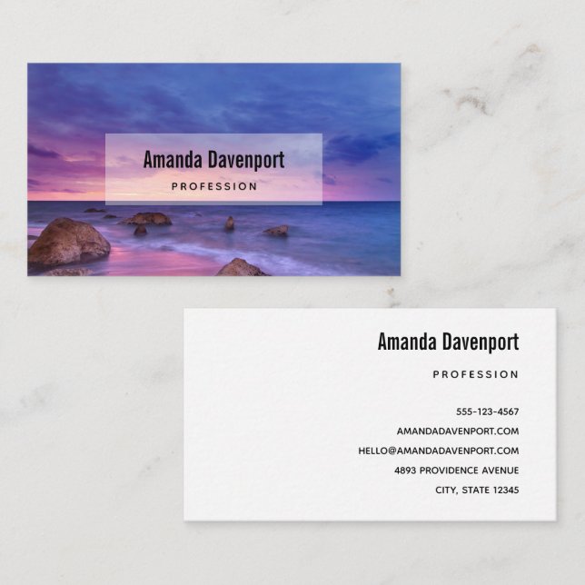 Tarjeta De Visita Hermosa fotografía de la costa atardecer (Anverso / Reverso)