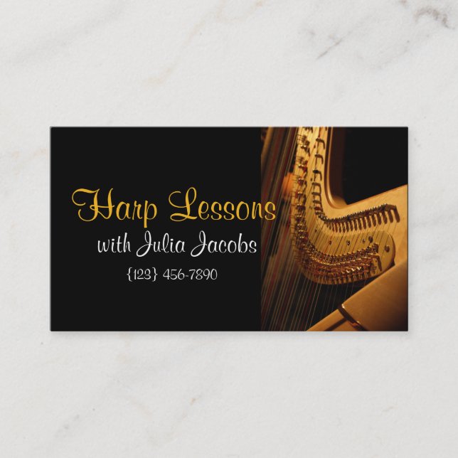Tarjeta De Visita Hermosa Harp Lessons Music Business Card (Anverso)